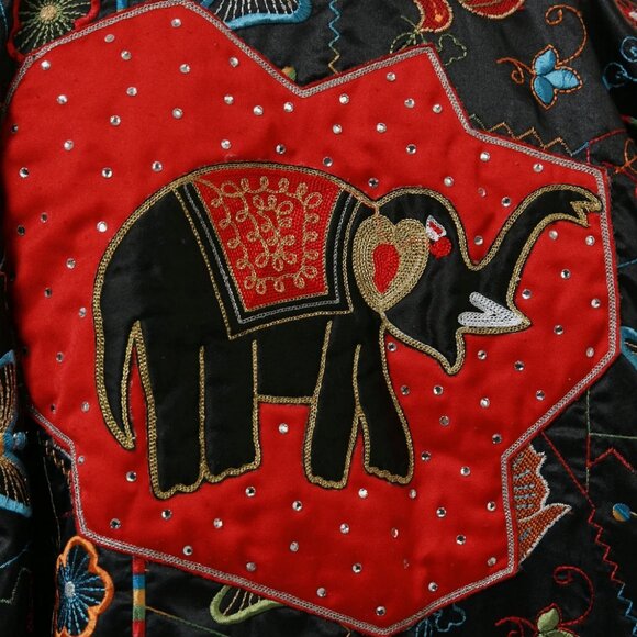 Vintage Rare Embroidered Elephant Embellished Coat Jacket Farm Rio Johnny Was - Picture 5 of 7